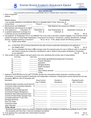 Real Estate Errors and Omissions Insurance Application