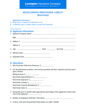 Miscellaneous Professional Liability Application