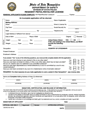 New Hampshire Pistol/Revolver License Renewal