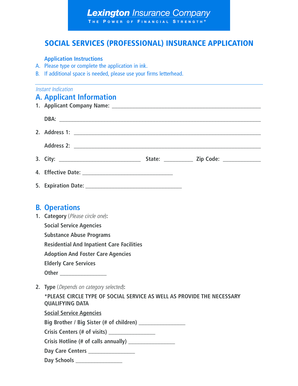 Social Services Professional Insurance Application