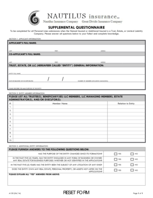 Supplemental Questionnaire for Trusts, Estates, or LLCs