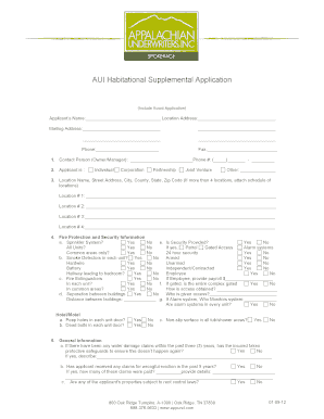 Habitational Supplemental Insurance Application