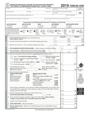 Missouri Individual Income Tax Return Form MO-1040P