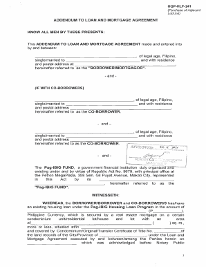 Purchase of Adjacent Lot/Unit Addendum to Loan and Mortgage Agreement