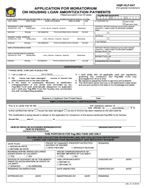 Application for Moratorium on Housing Loan Amortization Payments