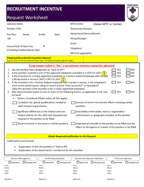 Recruitment Incentive Request Worksheet