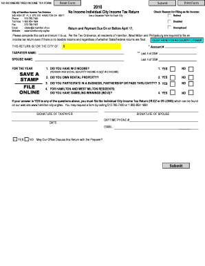 City of Hamilton No Income Tax Return