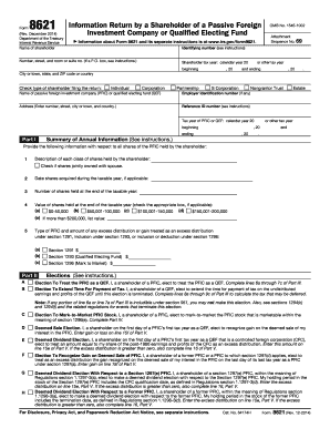 Form 8621 Information Return by a Shareholder of a Passive Foreign Investment Company