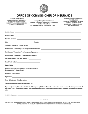 Georgia Sprinkler Contractor Site Supervision Form