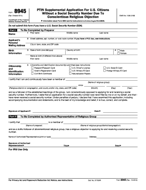 IRS Form 8945 Supplemental Application for U.S. Citizens Without SSN