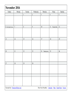 2016 November Calendar