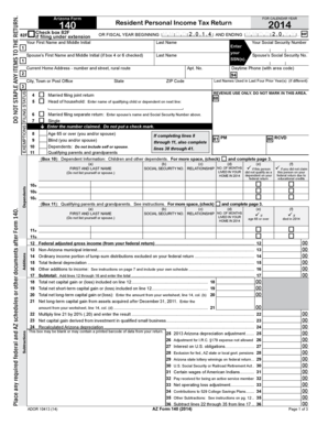 Arizona Form 140 Resident Personal Income Tax Return 2014