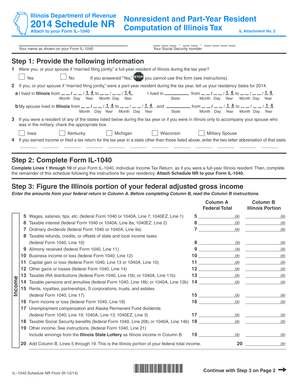 Illinois Schedule NR Nonresident and Part-Year Resident Tax Form