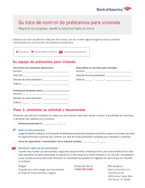 Lista de verificación de solicitud de préstamo hipotecario de Bank of America