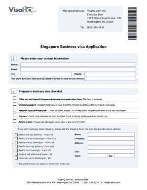 Singapore Business Visa Application Form