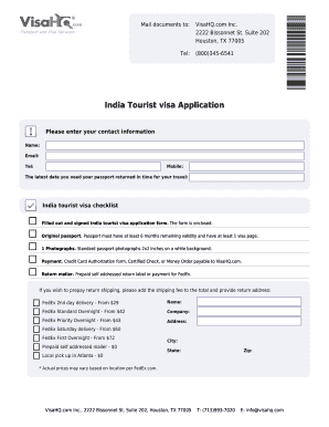 India Tourist Visa Application