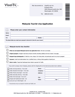 Malaysia Tourist Visa Application Form