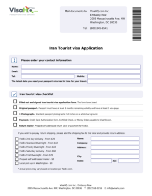 Iran Tourist Visa Application Form