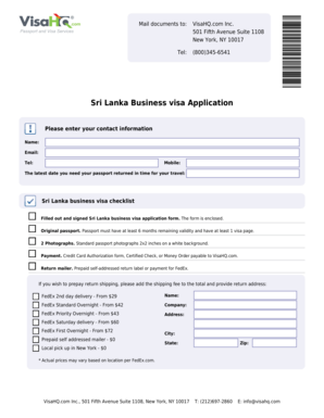 Sri Lanka Business Visa Application Form