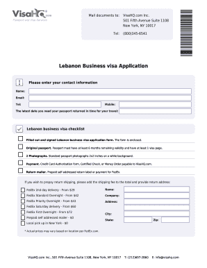 Lebanon Business Visa Application Form