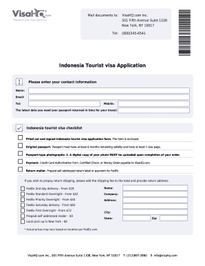 Indonesia Tourist Visa Application