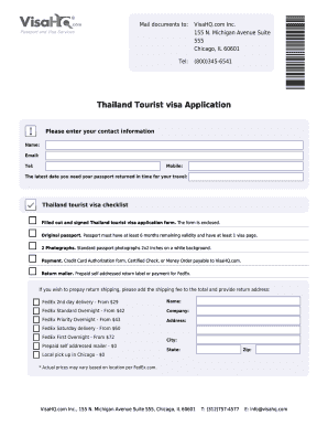 Thailand Tourist Visa Application Form