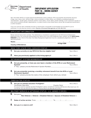 New York State Employment Application Addendum