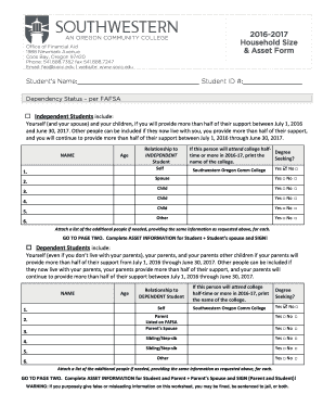 FAFSA Household Asset Form