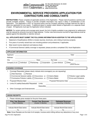Environmental Service Providers Application for Contractors and Consultants