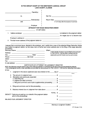 Affidavit for Wage Deduction Order