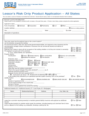 Lessor’s Risk Only Product Application
