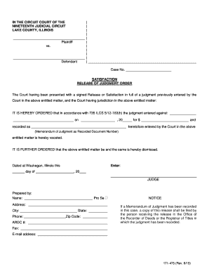 Satisfaction Release of Judgment Order