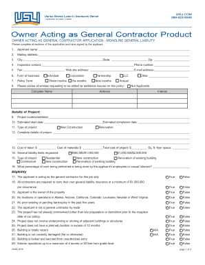 Owner Acting as General Contractor Application