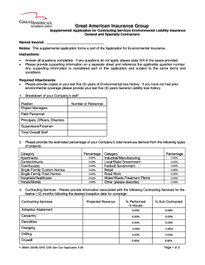 Supplemental Application for Contracting Services Environmental Liability Insurance