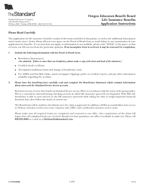 Oregon Educators Benefit Board Life Insurance Claim Form