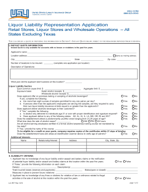 Liquor Liability Insurance Application