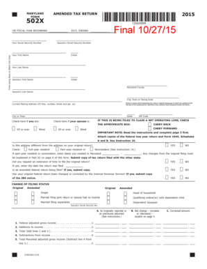Maryland Amended Tax Return Form 502X