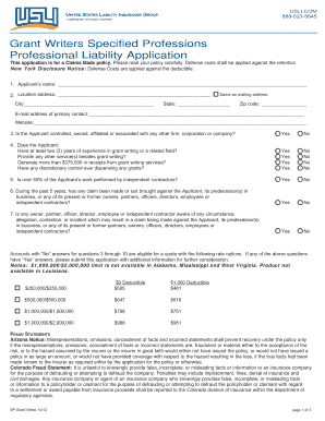 Professional Liability Application for Grant Writers