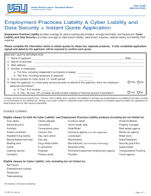 USLI Employment Practices and Cyber Liability Instant Quote Application