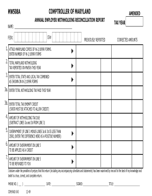 Maryland Amended Annual Employer Withholding Reconciliation Report