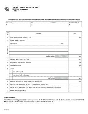 Maryland Annual Special Fuel User Tax Worksheet