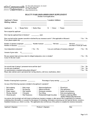 Beauty Parlor/Barber Shop Insurance Application