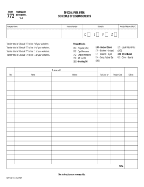 Maryland Special Fuel User 772 Motor Fuel Tax Schedule