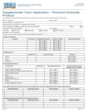 Supplemental Farm Application - Personal Umbrella