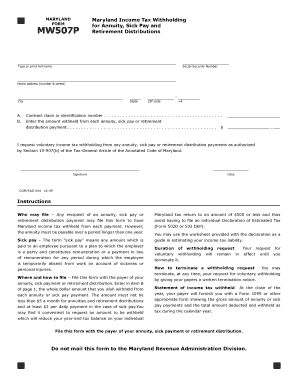 Maryland Income Tax Withholding Form for Annuity, Sick Pay and Retirement Distributions
