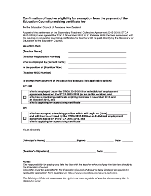 Teacher Practising Certificate Fee Exemption Confirmation