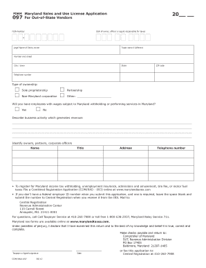 Maryland Sales and Use License Application