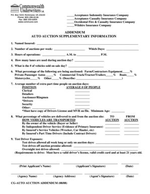 Auto Auction Supplementary Information Addendum