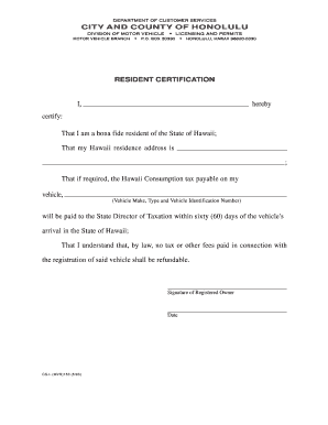 Hawaii Resident Vehicle Certification