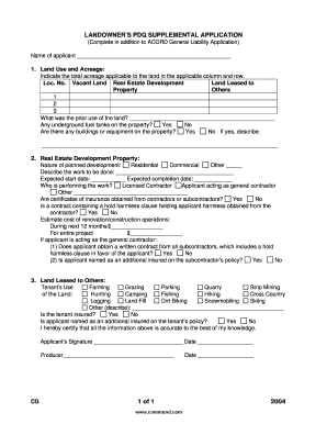 Landowner's PDQ Supplemental Application